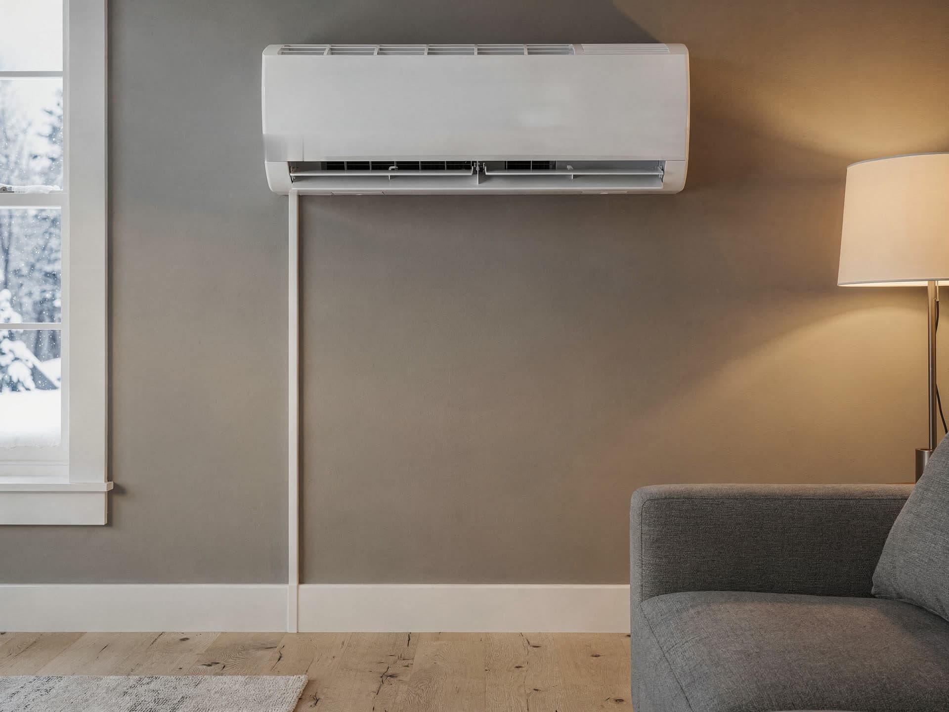 A ductless mini split head installed clean